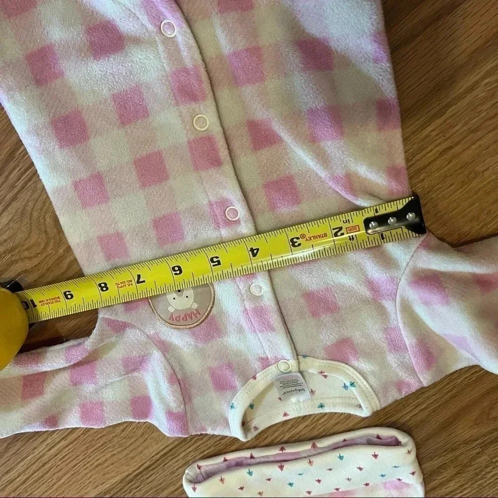 Baby Aspen Pink Plaid Bear Footie Pajamas And Hat 0-6 Months Happy Camper - Picture 10 of 10